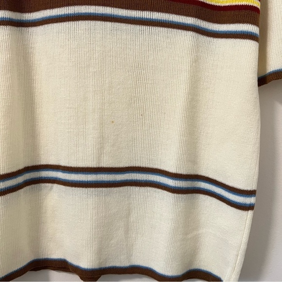 Vintage Joshua Cream & Brown Striped Collared Sweater Top - Picture 4 of 6